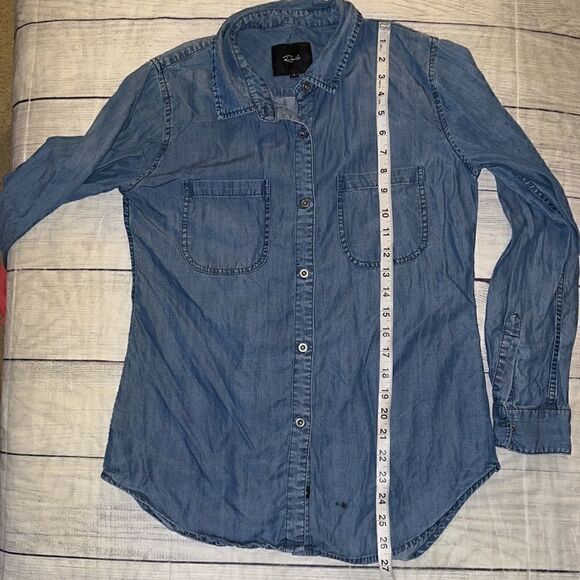 Rails Carter Dark Vintage Wash Chambray Button Front Long Sleeve Top sz S FLAW - Picture 8 of 10